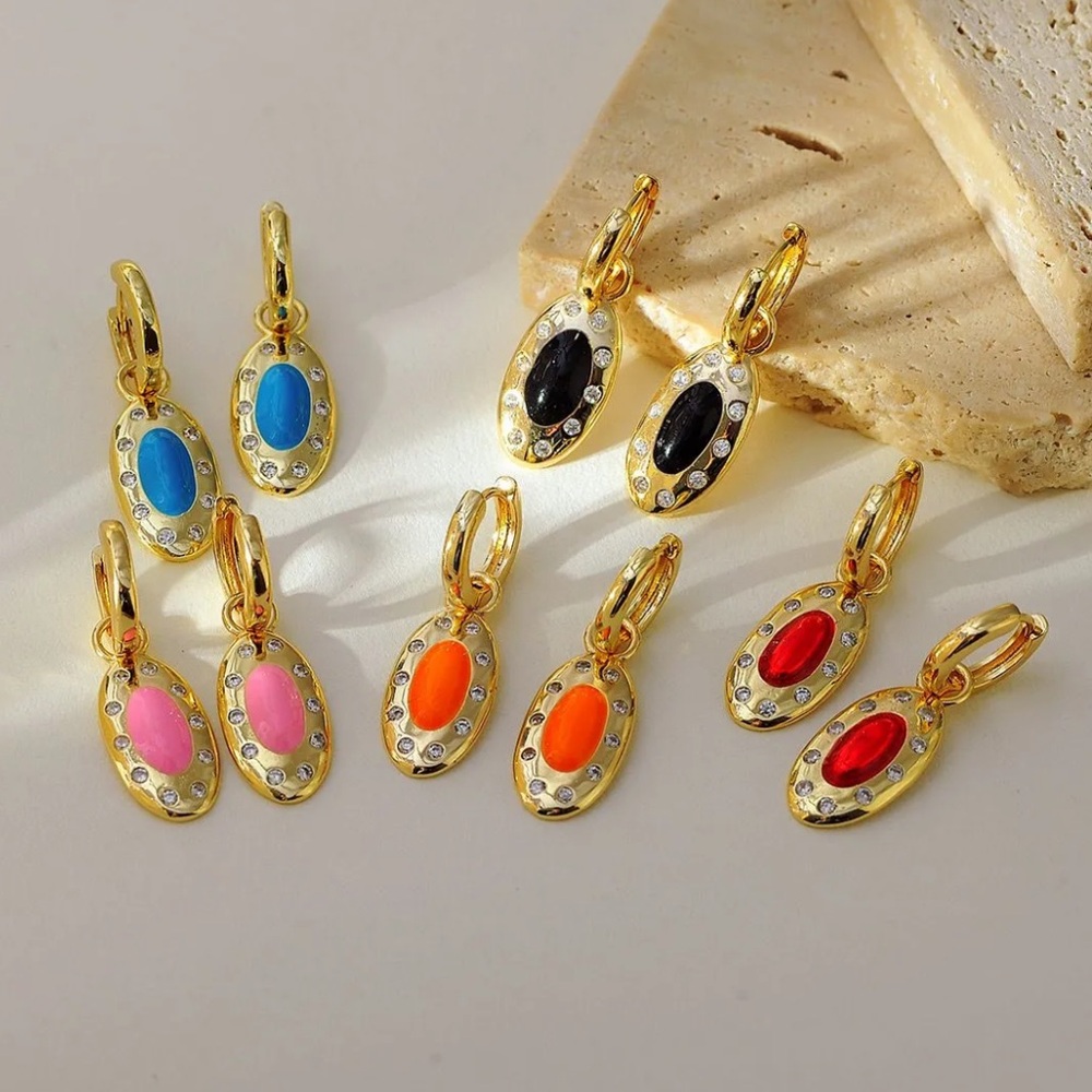 Gold-Plated Multicolor Oval Earrings
